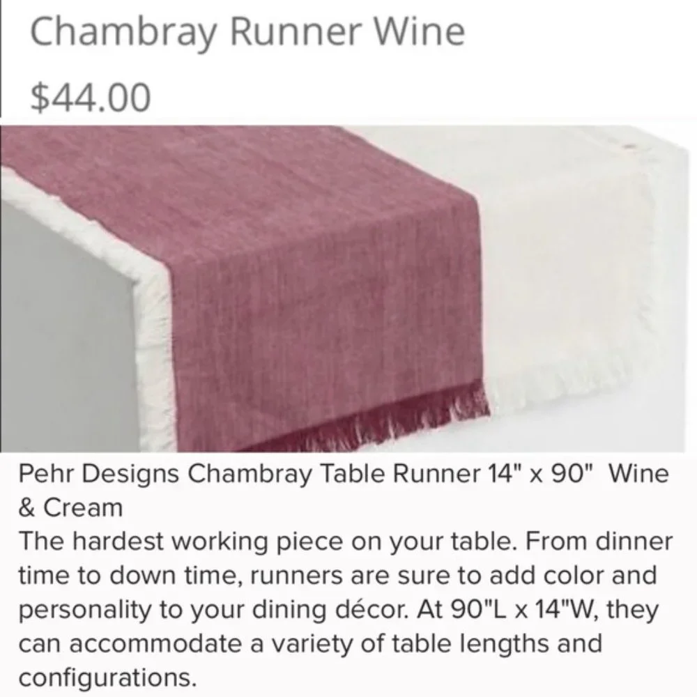 Pehr Designs Burgundy Wine & Cream Tablerunner NWT - Picture 4 of 7